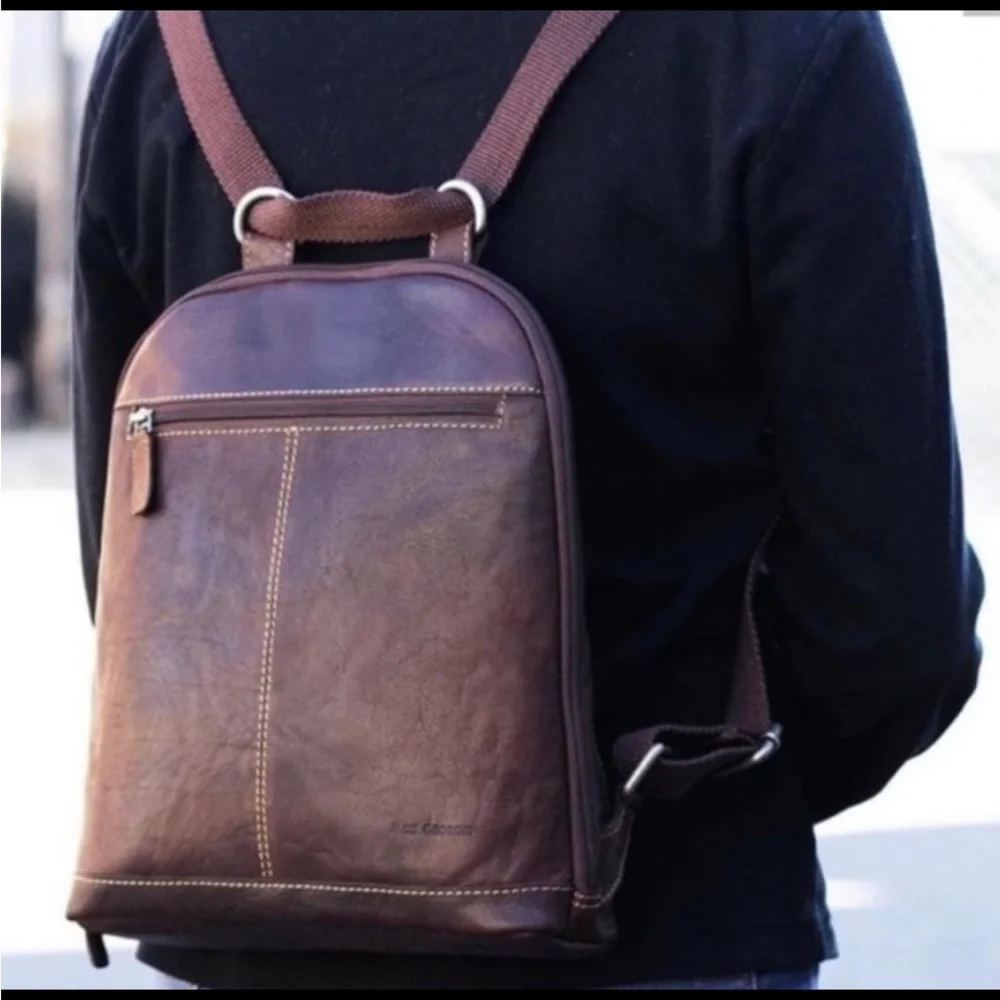 Jack Georges‎ Voyager Convertible Backpack Crossbody Brown Leather Bag